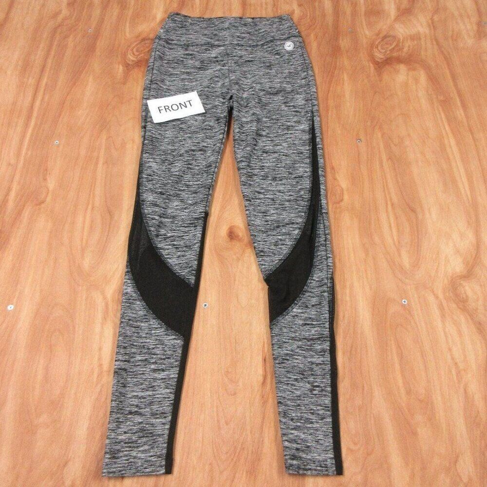HOLLISTER Cali Sport Leggings Sz XS Workout Gym‎ Gray Heather Sheer Black Panels
